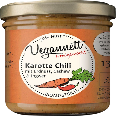 Bio Brotaufstrich Karotte-Chili mit Cashew &amp; Erdnuss